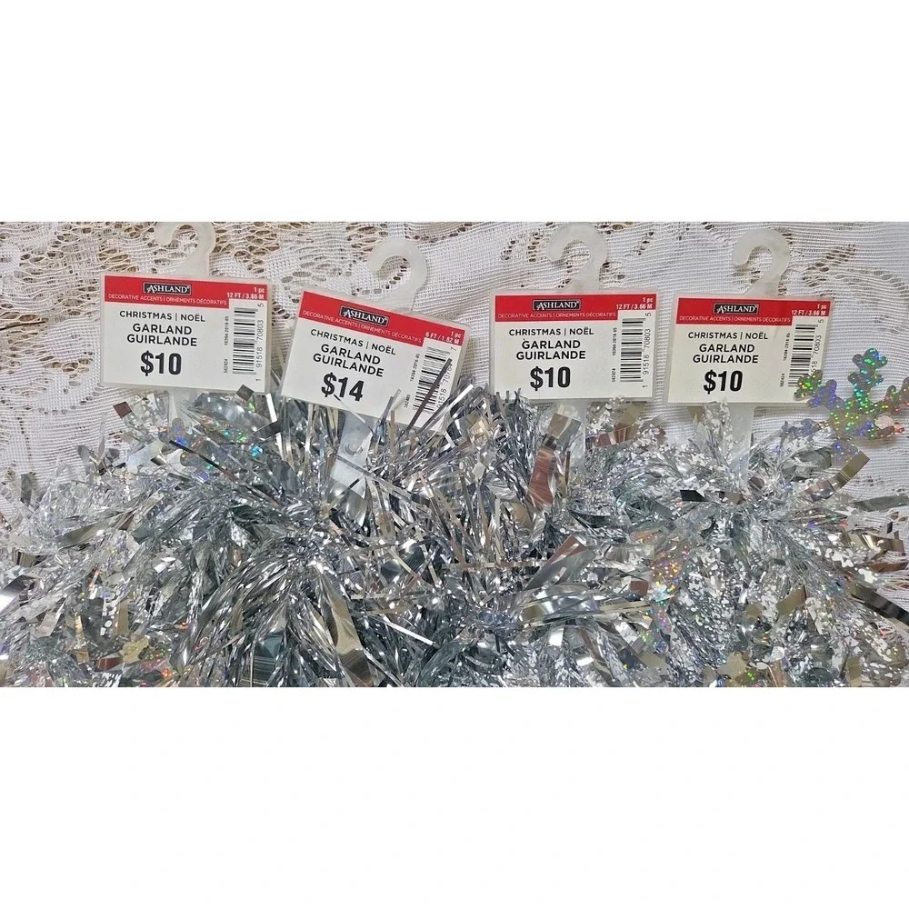 Ashland Shiny Silver Garland Holiday Decoration‎ 12 ft X 3/6ft. X 1 New Lot of 4